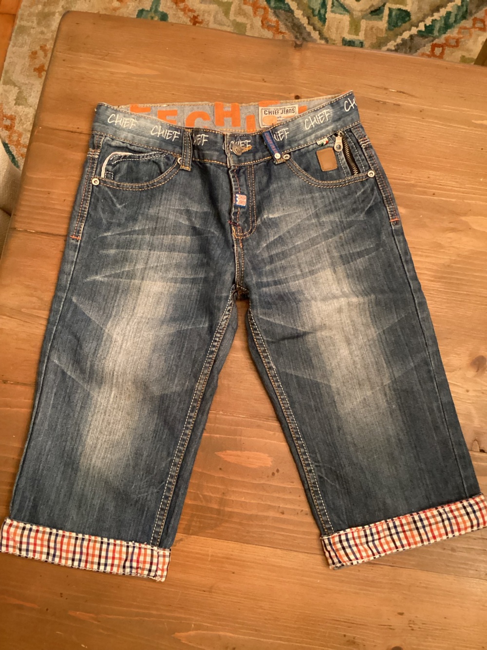 Vintage Chief Jeans Youth 12 jorts shorts Bermuda plaid cuff